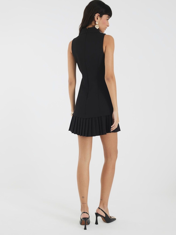 River Island Black Pleated Halter Neck Hybrid Mini Dress - Image 2 of 4