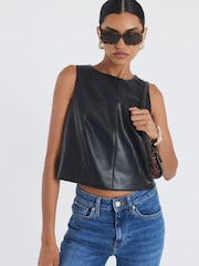 River Island Black Faux Leather Shell Top - Image 1 of 4
