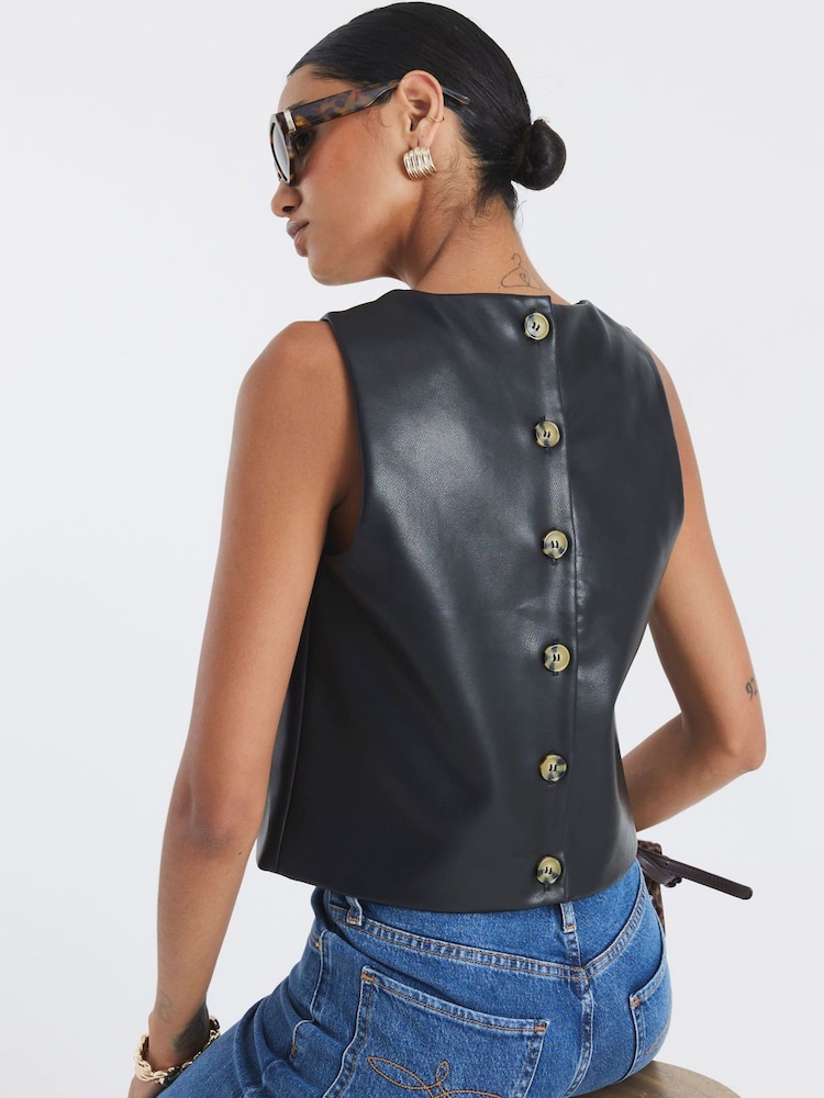 River Island Black Faux Leather Shell Top - Image 2 of 4