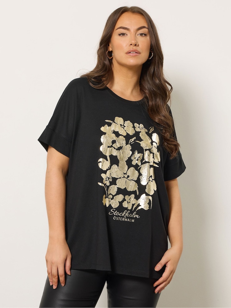 Evans Floral Foil Black T-Shirt - Image 1 of 5