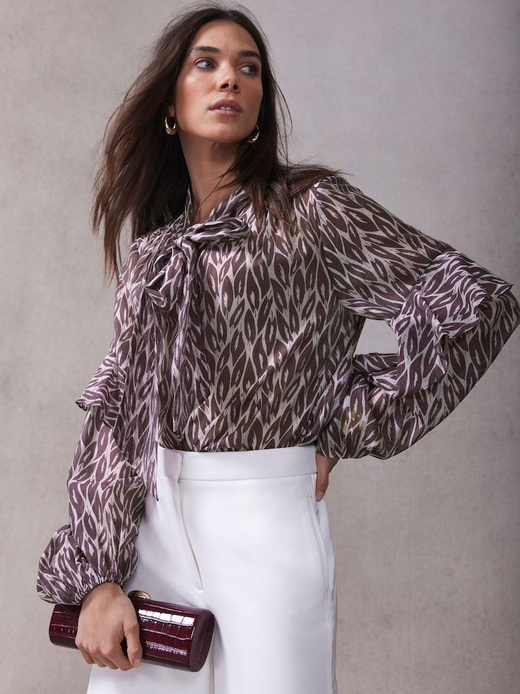 Mint Velvet Red Burgundy Leaf Print Blouse - Image 2 of 8
