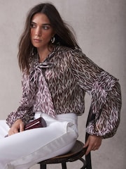 Mint Velvet Red Burgundy Leaf Print Blouse - Image 4 of 8