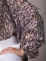Mint Velvet Red Burgundy Leaf Print Blouse - Image 5 of 8