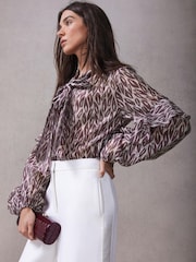 Mint Velvet Red Burgundy Leaf Print Blouse - Image 6 of 8