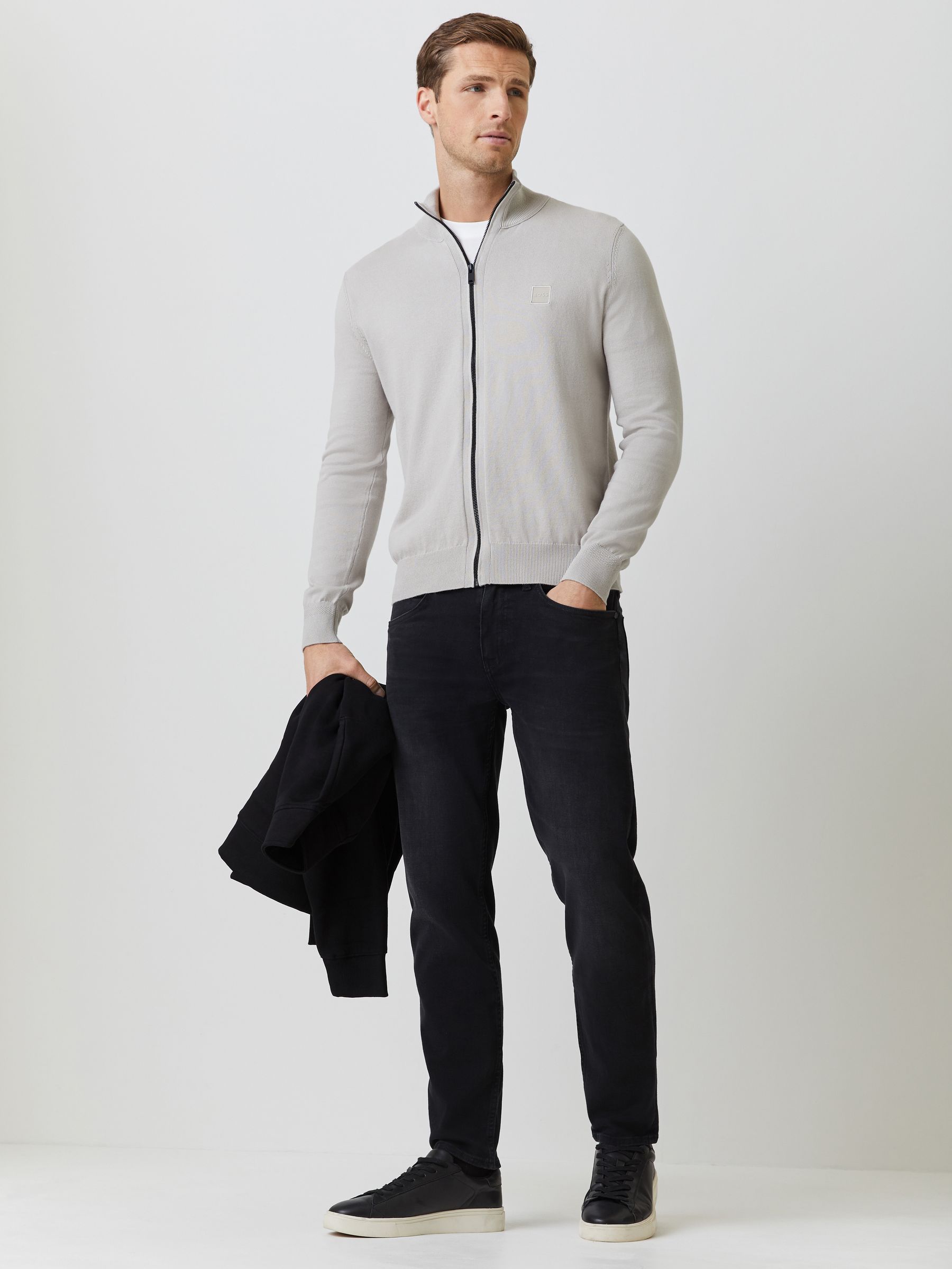 Buy BOSS Grey Kanozip Zip Through Knitted Jumper from Next USA