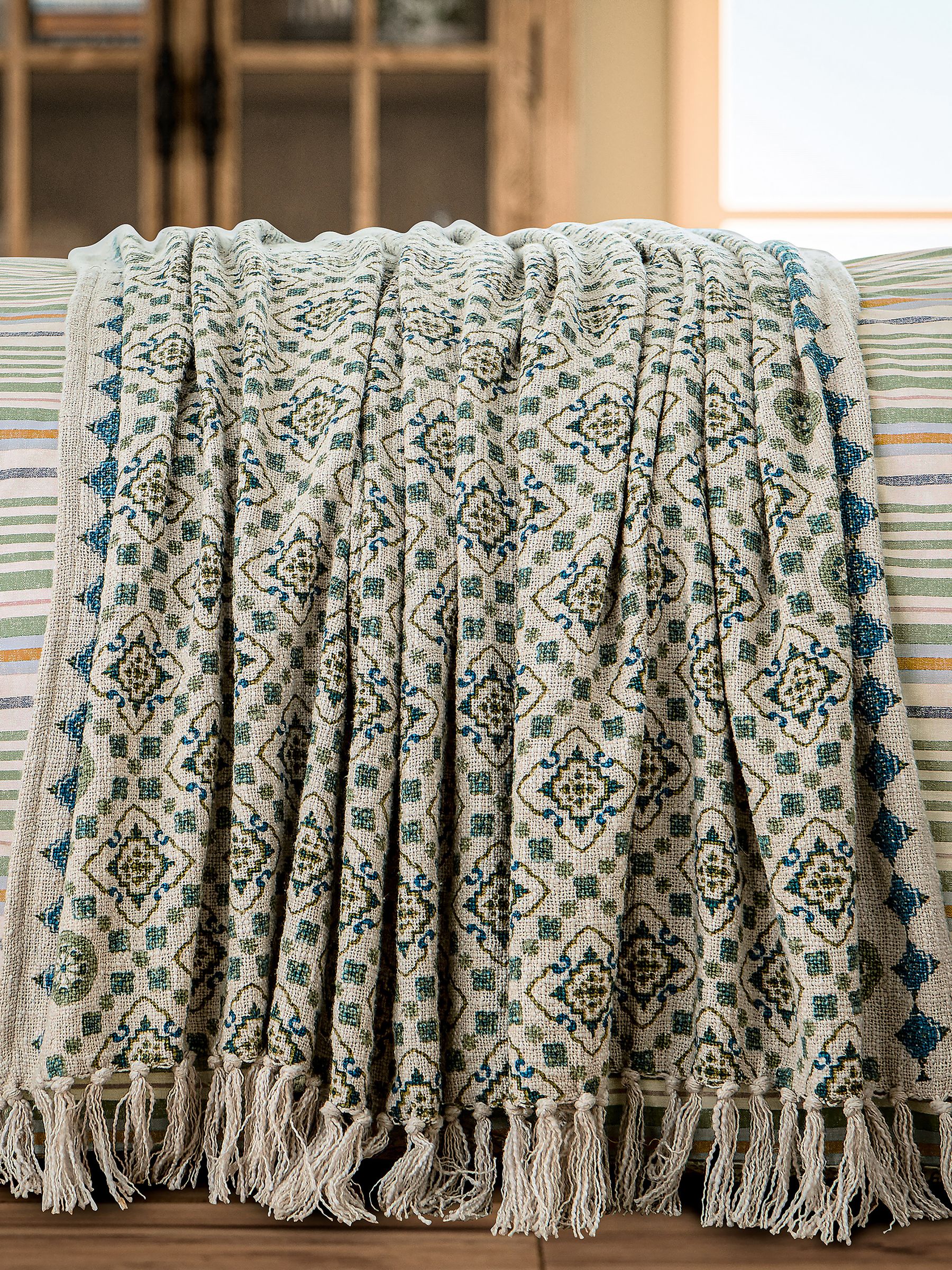 Joules Cream Country Tiles Throw Size 1