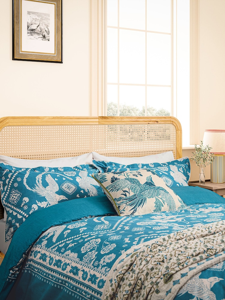 Joules Blue Hidcote Birds Duvet Cover and Pillowcase Set - Image 1 of 4