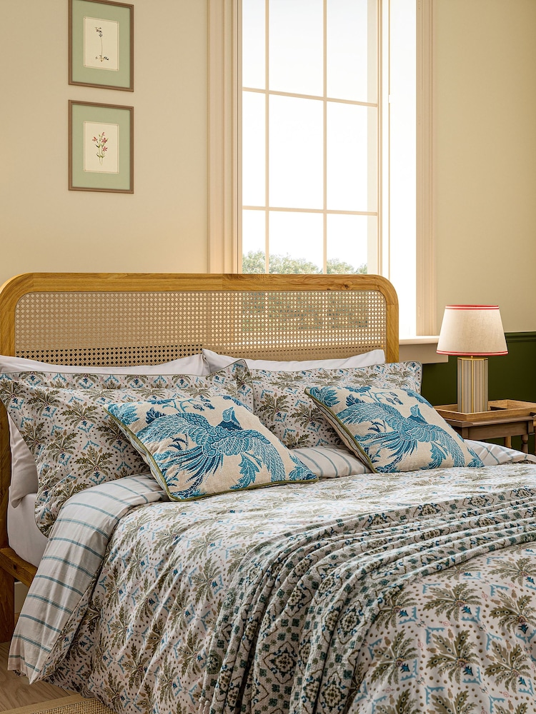 Joules Cream Multi Palm Geo Duvet Cover and Pillowcase Set - Image 1 of 5