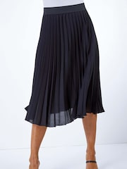 Roman Black Petite Pleated Elastic Waist Midi Skirt - Image 1 of 4