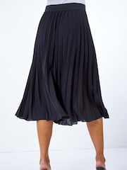 Roman Black Petite Pleated Elastic Waist Midi Skirt - Image 2 of 4