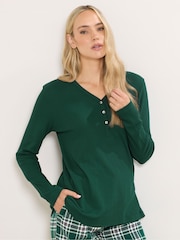 Long Tall Sally Green Long Sleeve Waffle Pyjamas Top - Image 1 of 5