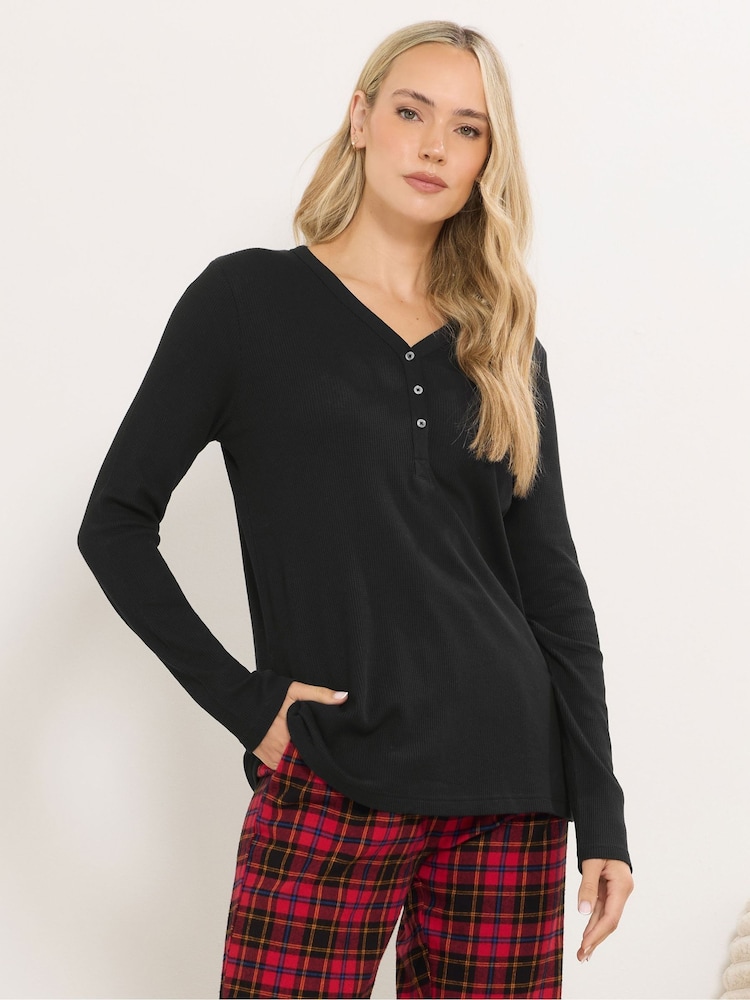 Long Tall Sally Black Long Sleeve Waffle Pyjamas Top - Image 1 of 5