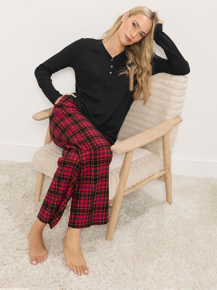 Long Tall Sally Black Long Sleeve Waffle Pyjamas Top - Image 2 of 5