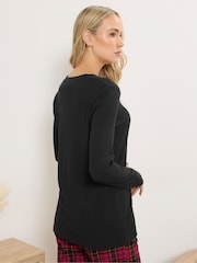 Long Tall Sally Black Long Sleeve Waffle Pyjamas Top - Image 3 of 5