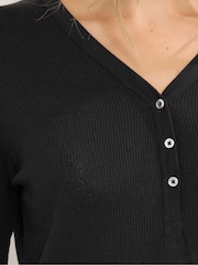 Long Tall Sally Black Long Sleeve Waffle Pyjamas Top - Image 4 of 5