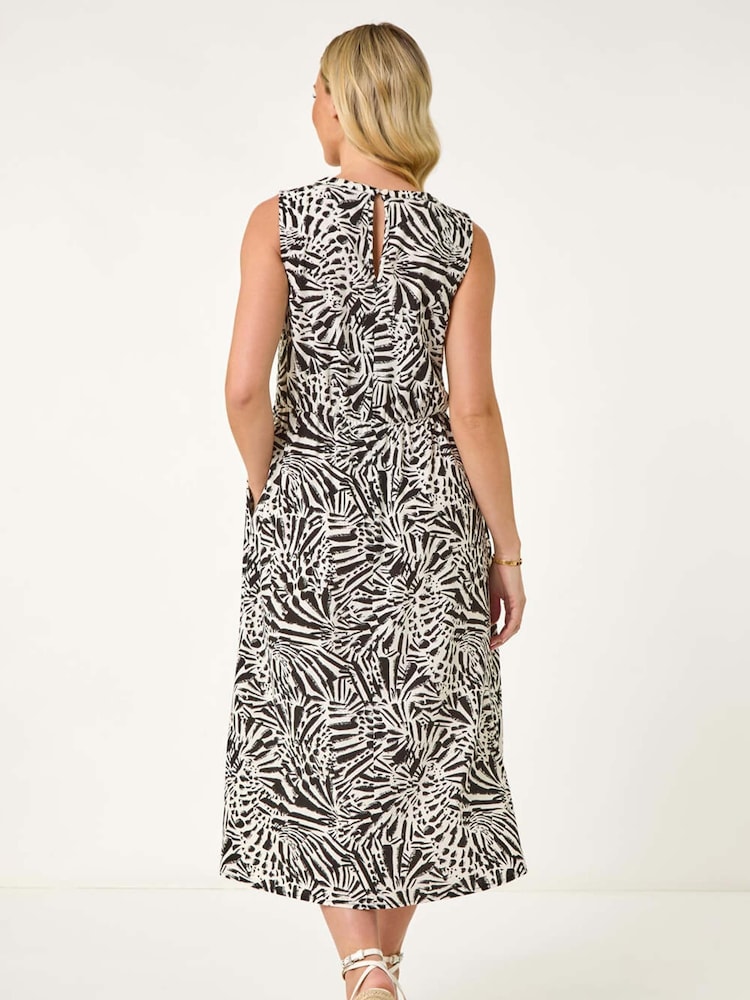 Roman Black Petite Abstract Print V-Neck Midi Dress - Image 2 of 5