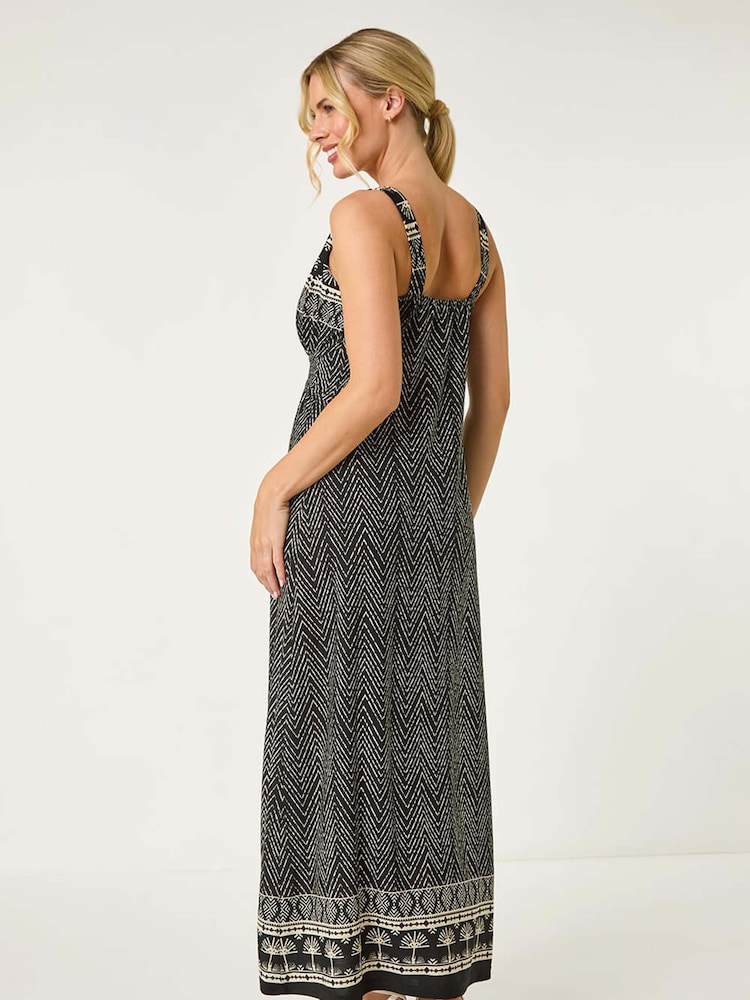 Roman Black Petite Palm Print Border Maxi Dress - Image 2 of 5