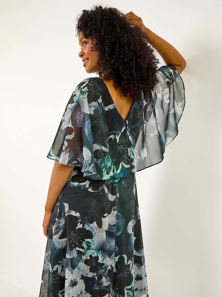 Vestido de capa com estampa floral abstrata romana pequena - Imagem 2 de 5