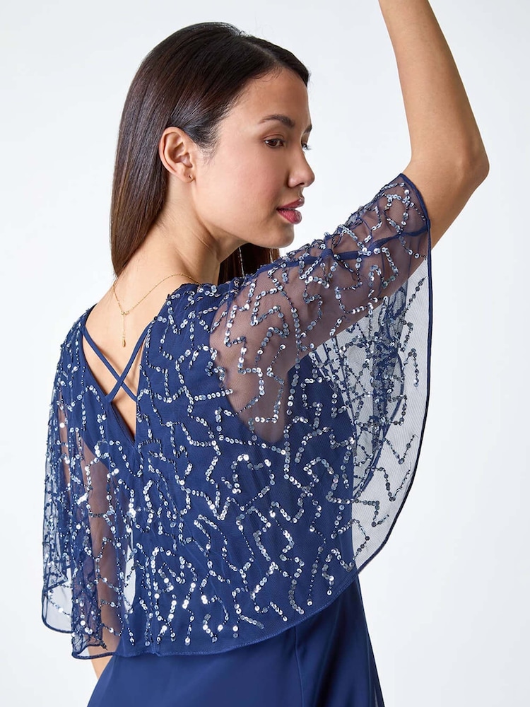 Roman Blue Sequin Embellished Maxi Wrap Dress - Image 5 of 5