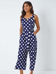 Roman Blue Spot Print Belted Jumpsuit - Image 1 of 5