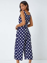 Roman Blue Spot Print Belted Jumpsuit - Image 2 of 5