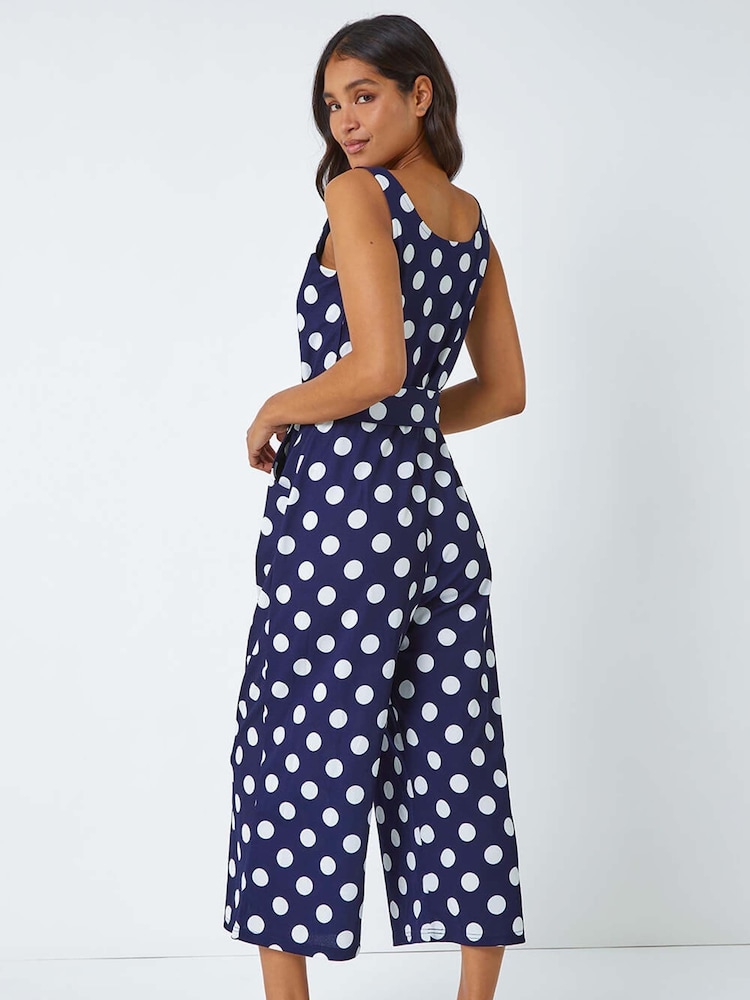 Roman Blue Spot Print Belted Jumpsuit - Image 2 of 5
