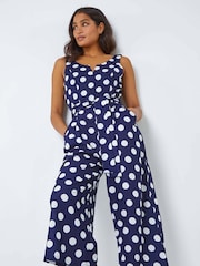 Roman Blue Spot Print Belted Jumpsuit - Image 3 of 5