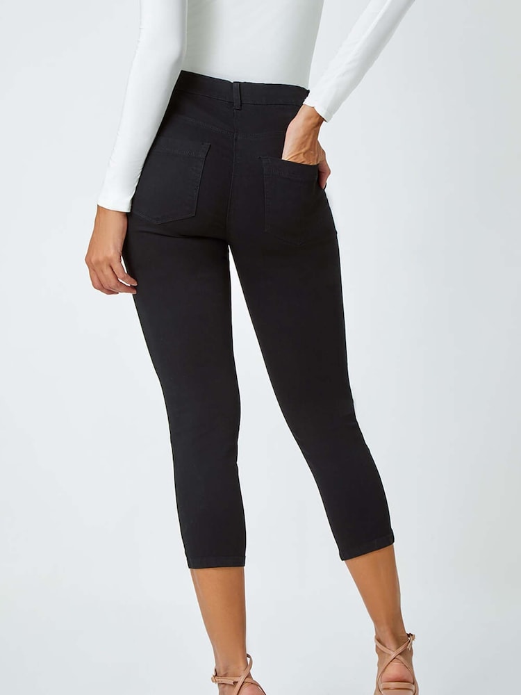 Roman Black Cropped Stretch Denim Leggings - Image 2 of 5 Roman Black Cropped Stretch Denim Leggings - Image 2 of 5