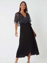 Roman Black Sequin Embellished Maxi Wrap Dress - Image 1 of 5