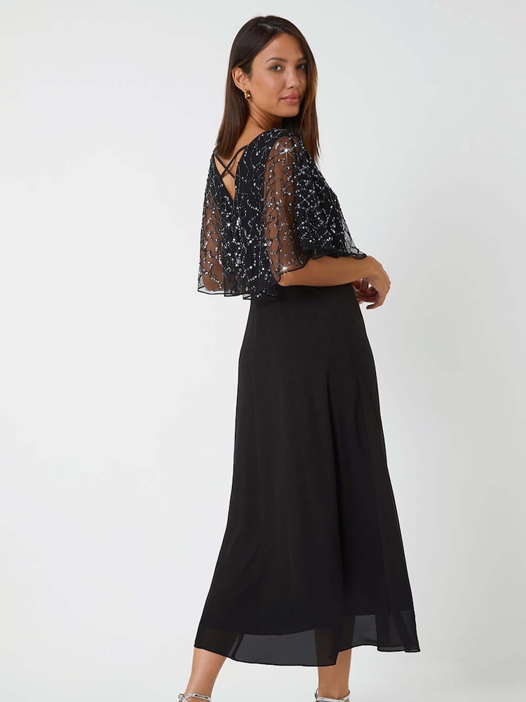 Roman Black Sequin Embellished Maxi Wrap Dress - Image 2 of 5