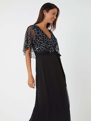 Roman Black Sequin Embellished Maxi Wrap Dress - Image 3 of 5