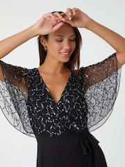 Roman Black Sequin Embellished Maxi Wrap Dress - Image 4 of 5