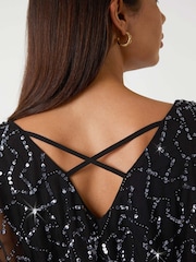 Roman Black Sequin Embellished Maxi Wrap Dress - Image 5 of 5