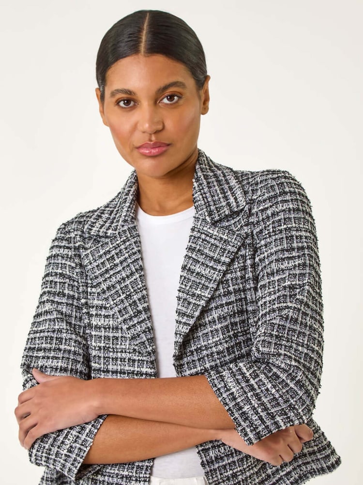 Roman Black Textured Check Blazer - Image 1 of 5