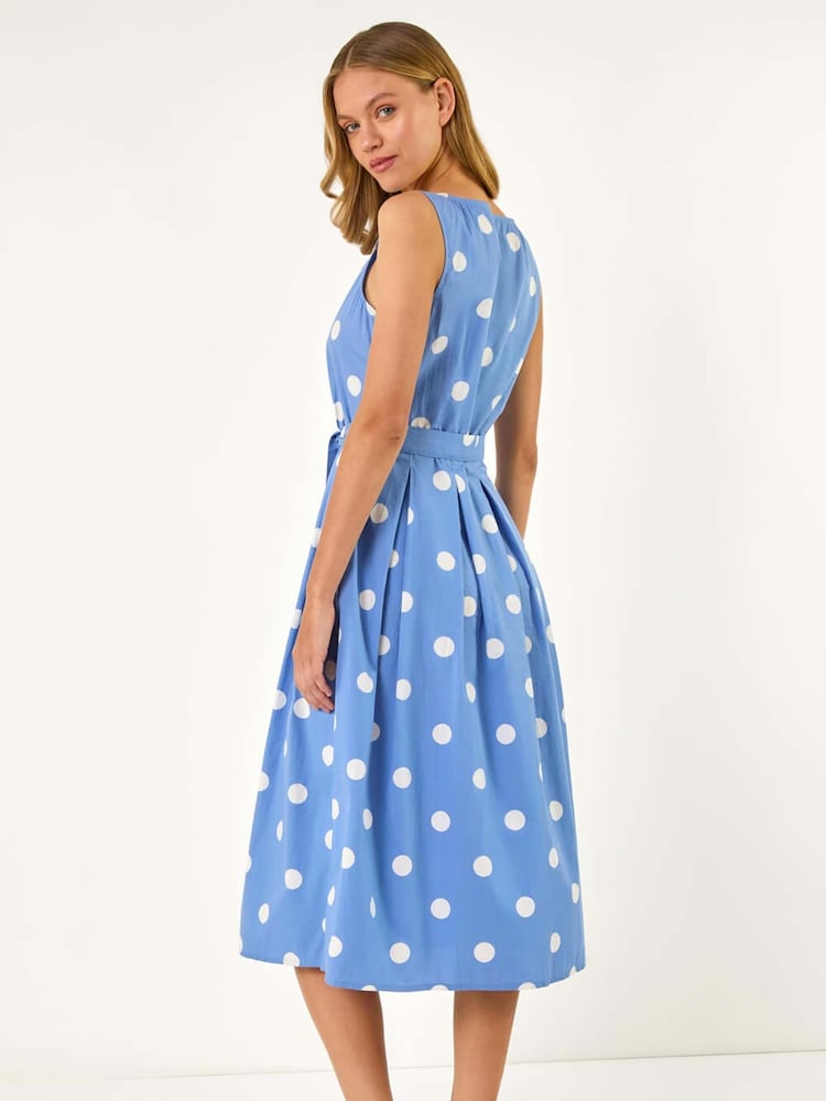 Roman Light Blue Spot Print Belted Midi Dress - Image 2 of 5