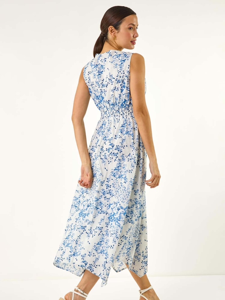 Roman Blue Floral Twist Midi Dress - Image 2 of 5