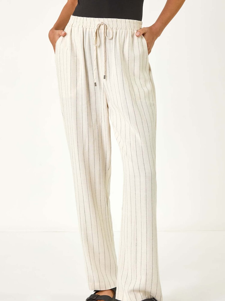 Roman Natural Full Length Linen Trousers - Image 1 of 5