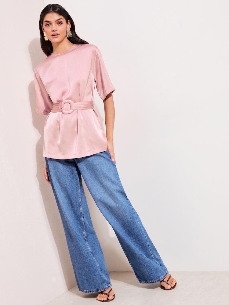 Rosa - Friends Like These Kortermet Bluse med Knust Satengspenne - Bilde 1 av 4