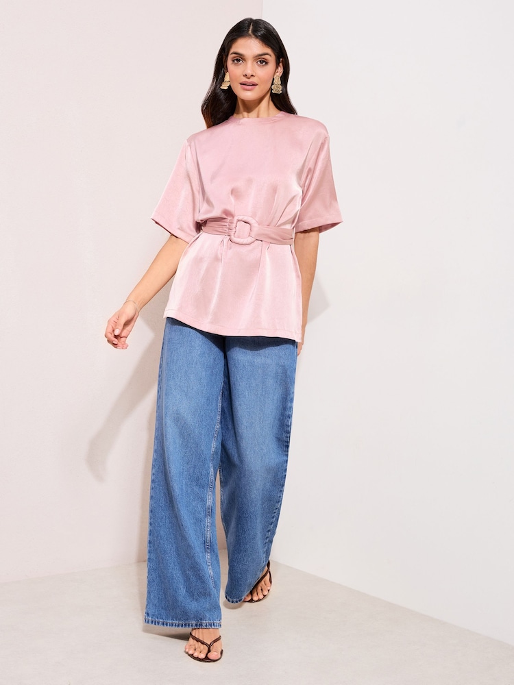 Rosa - Friends Like These Kortermet Bluse med Knust Satengspenne - Bilde 4 av 4