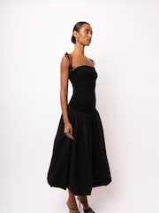 Amy Lynn Black Alexa Puffball Cotton Midi Dress - Image 3 of 5