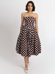 Bolinhas marrons - Vestido midi de algodão puffball Amy Lynn Alexa - Imagem 1 de 4