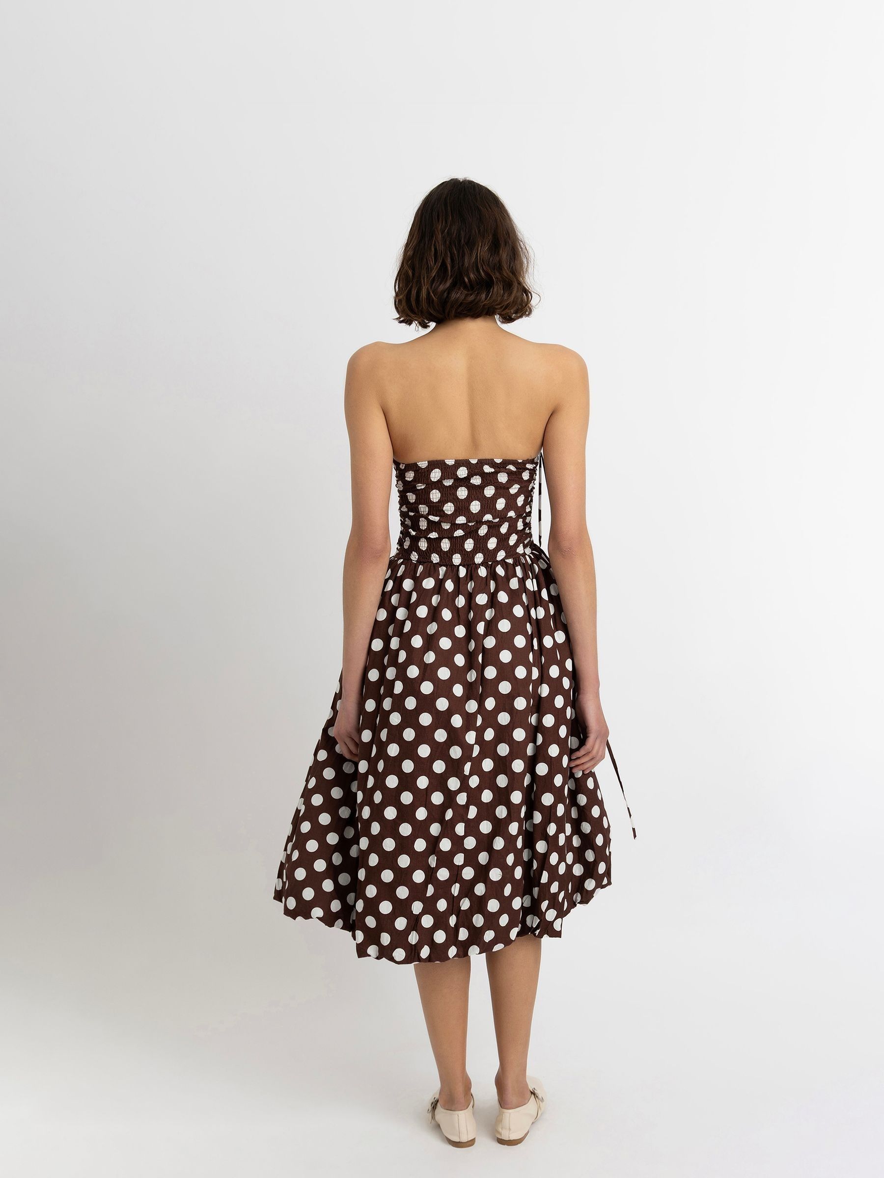 Buy Amy Lynn Brown Polka Dot Alexa Puffball Cotton Midi Dress from