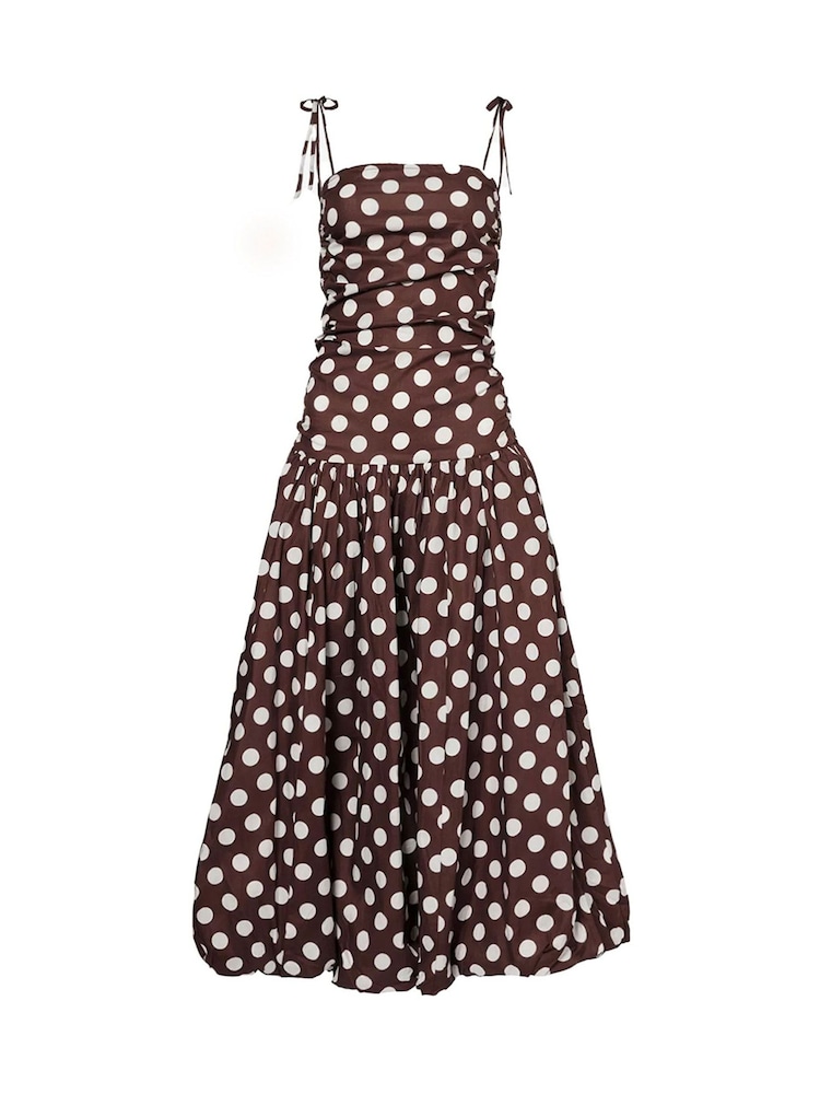 Amy Lynn Brown Polka Dot Alexa Puffball Cotton Midi Dress - Image 4 of 4 Amy Lynn Brown Polka Dot Alexa Puffball Cotton Midi Dress - Image 4 of 4