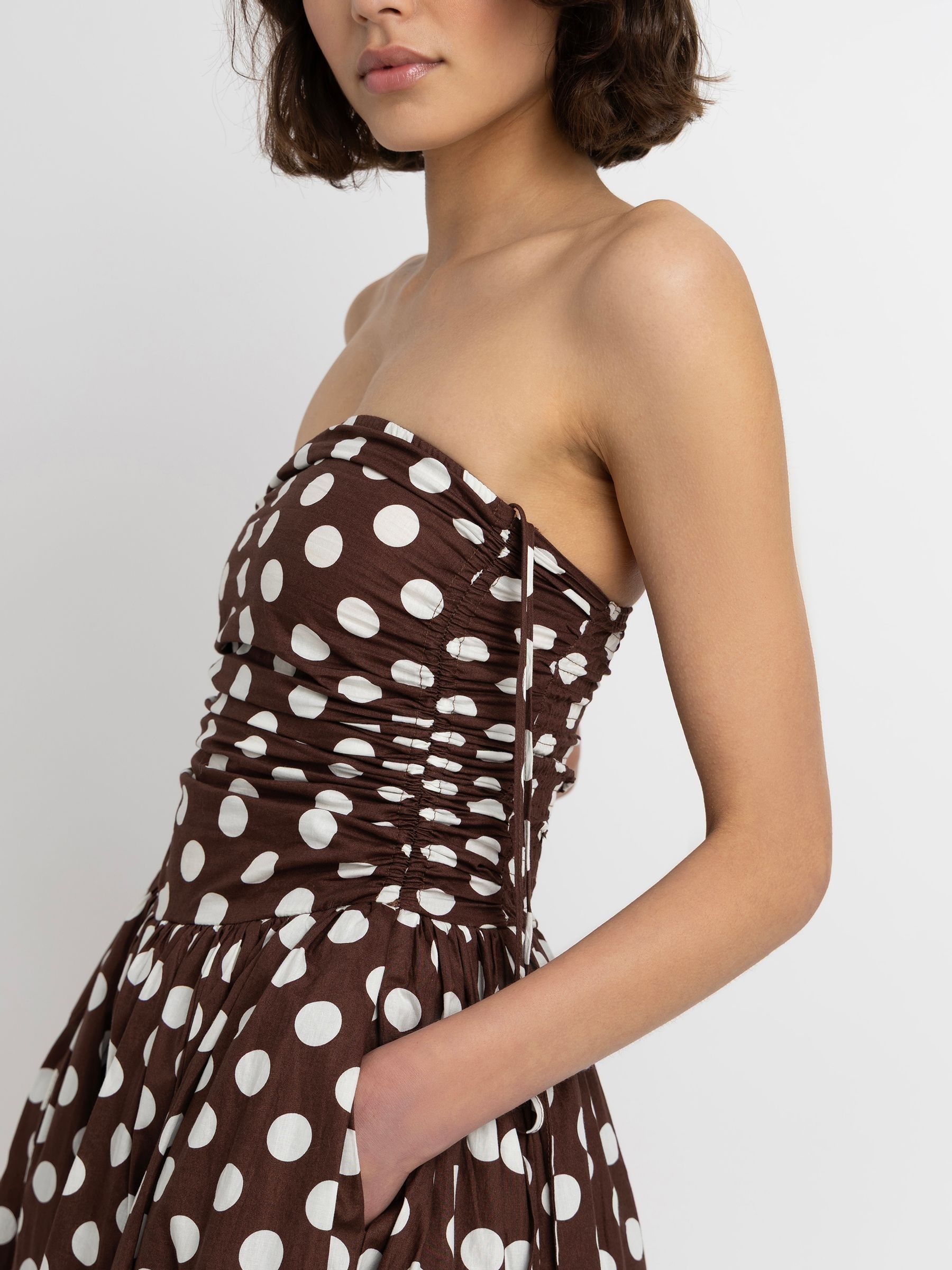 Buy Amy Lynn Brown Polka Dot Alexa Puffball Cotton Midi Dress from