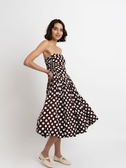 Amy Lynn Brown Polka Dot Alexa Puffball Cotton Midi Dress - Image 6 of 9