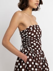 Amy Lynn Brown Polka Dot Alexa Puffball Cotton Midi Dress - Image 8 of 9