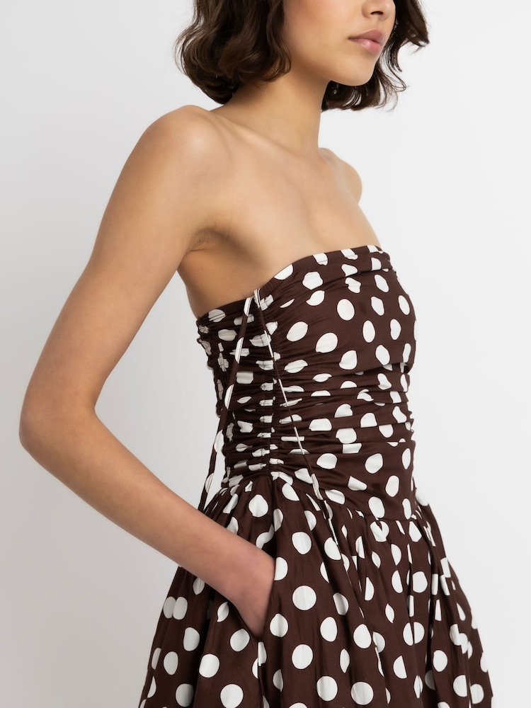 Amy Lynn Brown Polka Dot Alexa Puffball Cotton Midi Dress - Image 8 of 8