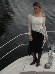 Amy Lynn Cream Billie Off-Shoulder Floral Lace Ruffle Asymmetrical Long Sleeve Top - Image 3 of 8