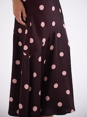 Amy Lynn Brown Baia Premium Satin Polka Dot Halter Maxi Dress - Image 7 of 9