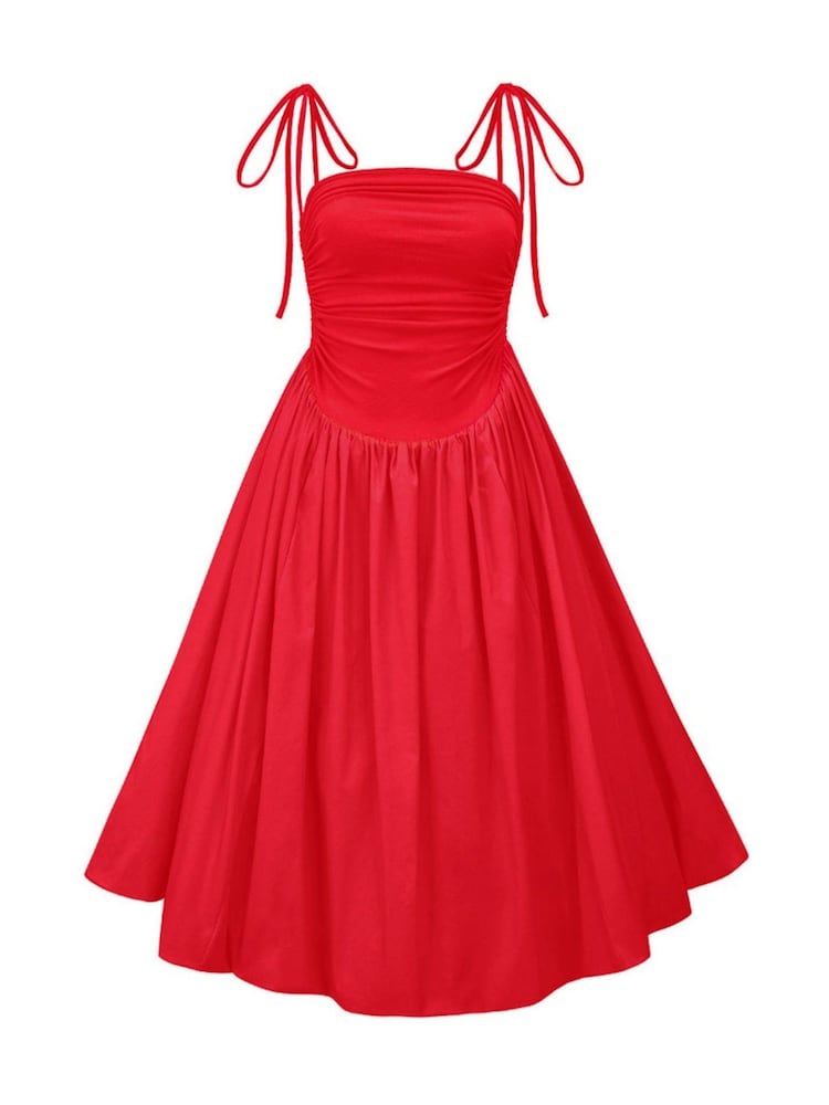 Amy Lynn Red Alexa Puffball Cotton Midi Dress - Image 2 of 2 Amy Lynn Red Alexa Puffball Cotton Midi Dress - Image 2 of 2